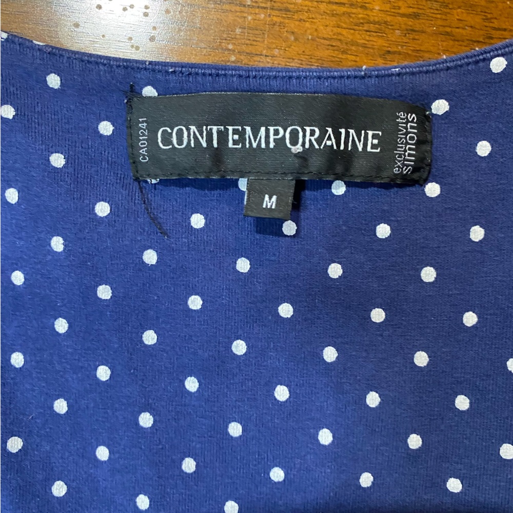Simons Contemporaire Blue White Polka Dot Sleeveless Stretch Mini Dress Medium - Picture 10 of 10